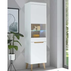 Wohnen Skandinavische Möbel|Vitrinen*Vitrinenschrank in Weiß mit Eiche - Ginko