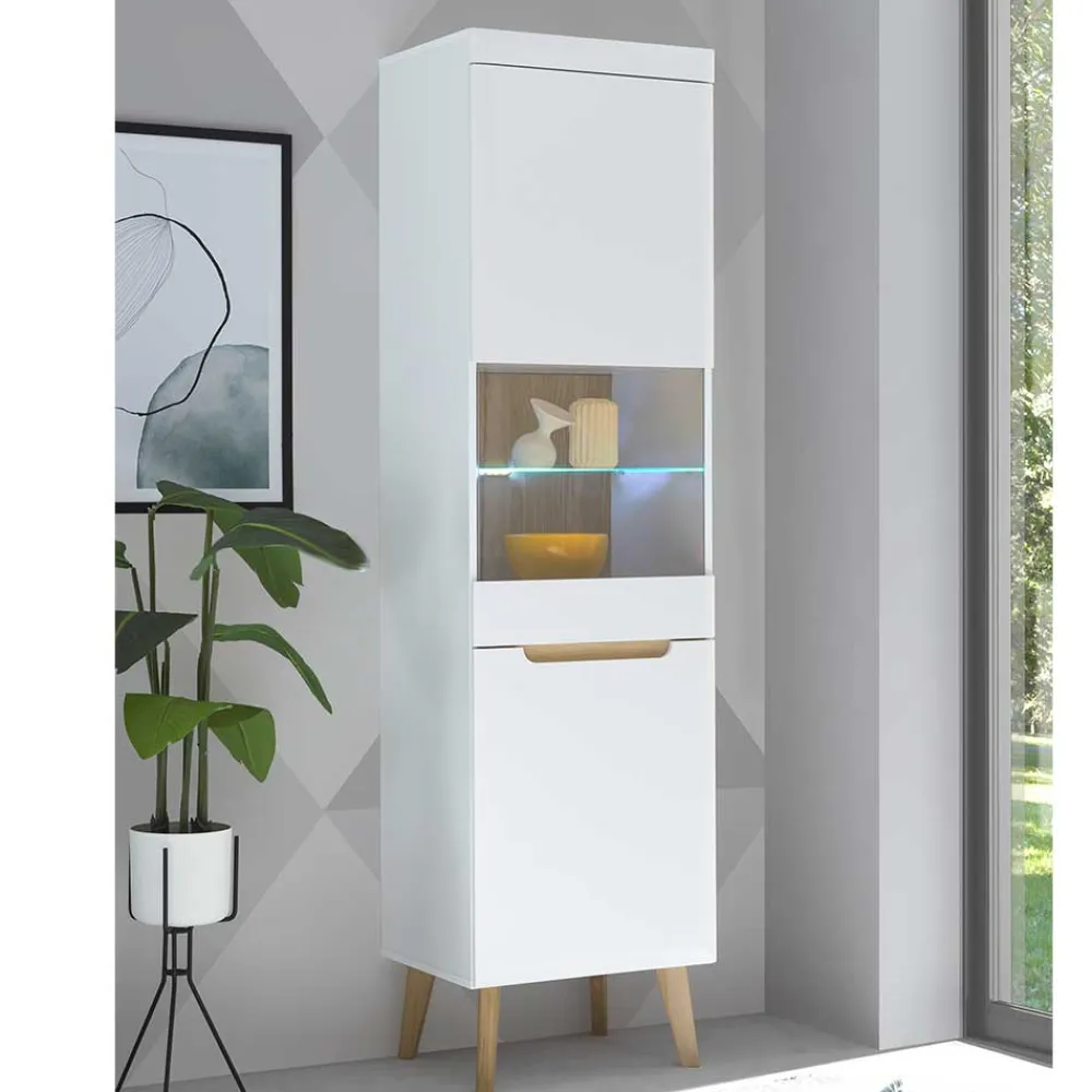 Wohnen Skandinavische Möbel|Vitrinen*Vitrinenschrank in Weiß mit Eiche - Ginko