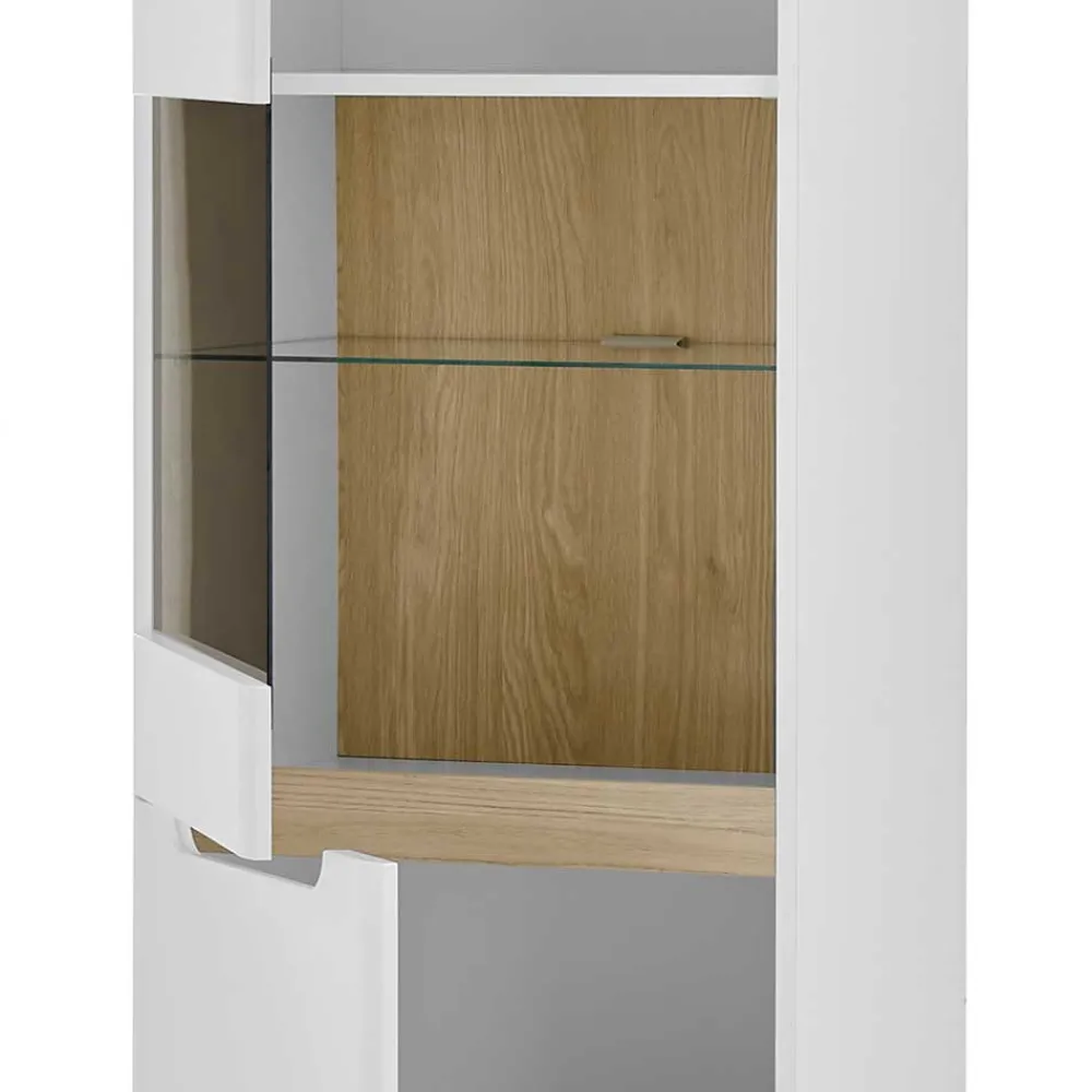 Wohnen Skandinavische Möbel|Vitrinen*Vitrinenschrank in Weiß mit Eiche - Ginko