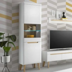 Wohnen Skandinavische Möbel|Vitrinen*Vitrinenschrank in Weiß mit Eiche - Ginko