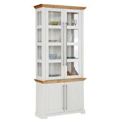 Wohnen Esszimmer-Vitrinen*Vitrinenschrank in Weiß mit Honig - Eyzaco
