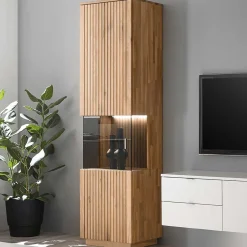 Wohnen Vitrinenschrank in Wildeiche Bianco & Anthrazit - Nelsons