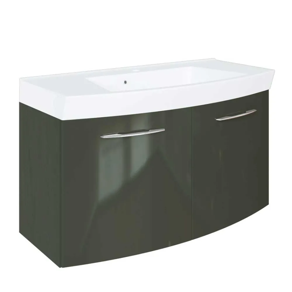 Wohnen Waschtisch|Waschbeckenunterschränke*Wand Waschtisch in Hochglanz Dunkelgrau 2-türig Mladen mit Becken