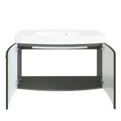 Wohnen Waschtisch|Waschbeckenunterschränke*Wand Waschtisch in Hochglanz Dunkelgrau 2-türig Mladen mit Becken