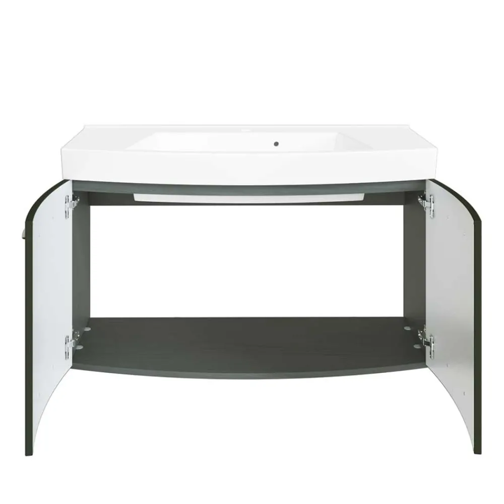 Wohnen Waschtisch|Waschbeckenunterschränke*Wand Waschtisch in Hochglanz Dunkelgrau 2-türig Mladen mit Becken