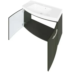 Wohnen Waschtisch|Waschbeckenunterschränke*Wand Waschtisch in Hochglanz Dunkelgrau 2-türig Mladen mit Becken