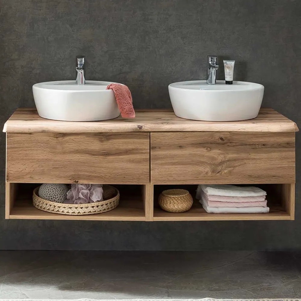 Wohnen Waschtisch|Waschbeckenunterschränke*Wand Waschtisch mit zwei Aufsatz-Waschbecken - Tofias