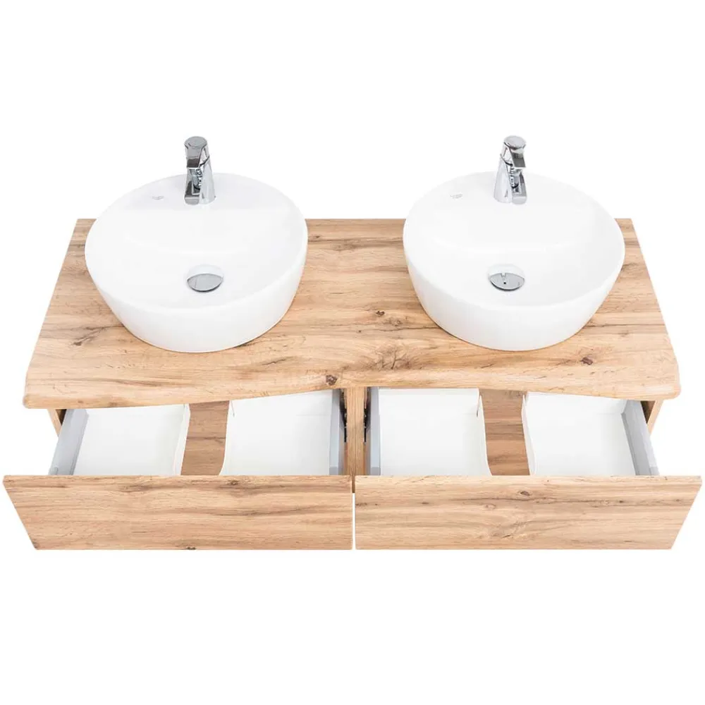 Wohnen Waschtisch|Waschbeckenunterschränke*Wand Waschtisch mit zwei Aufsatz-Waschbecken - Tofias