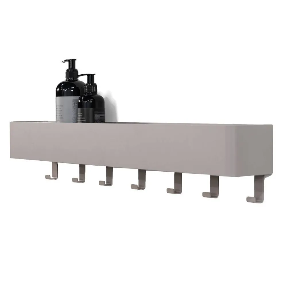 Wohnen Wandablage mit Hakenleiste in Taupe - Suennas