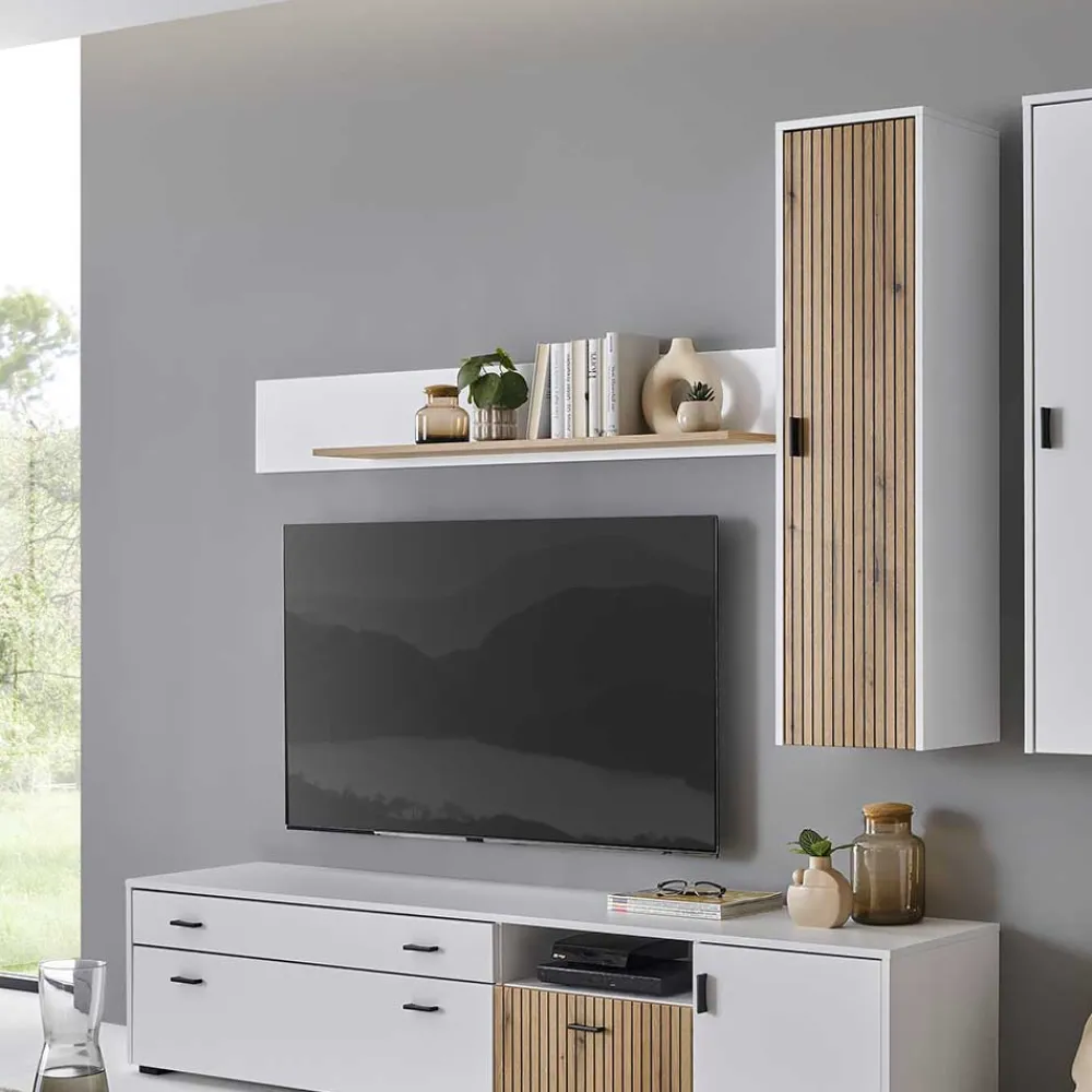 Wohnen Wandboard in Mattweiß und Wildeiche - Nenaloro