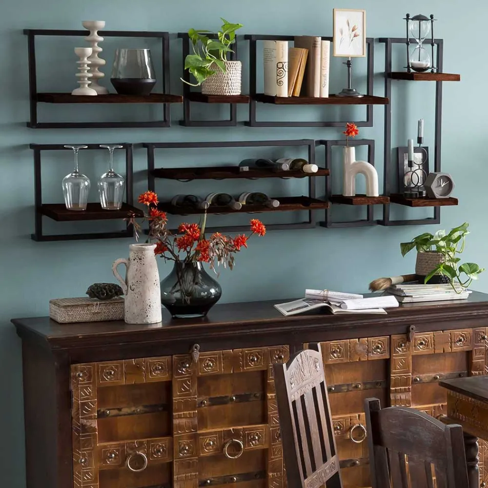 Wohnen Esszimmerregale|Regale*Wandhängeregal aus Recyclingholz Teak - Solapura