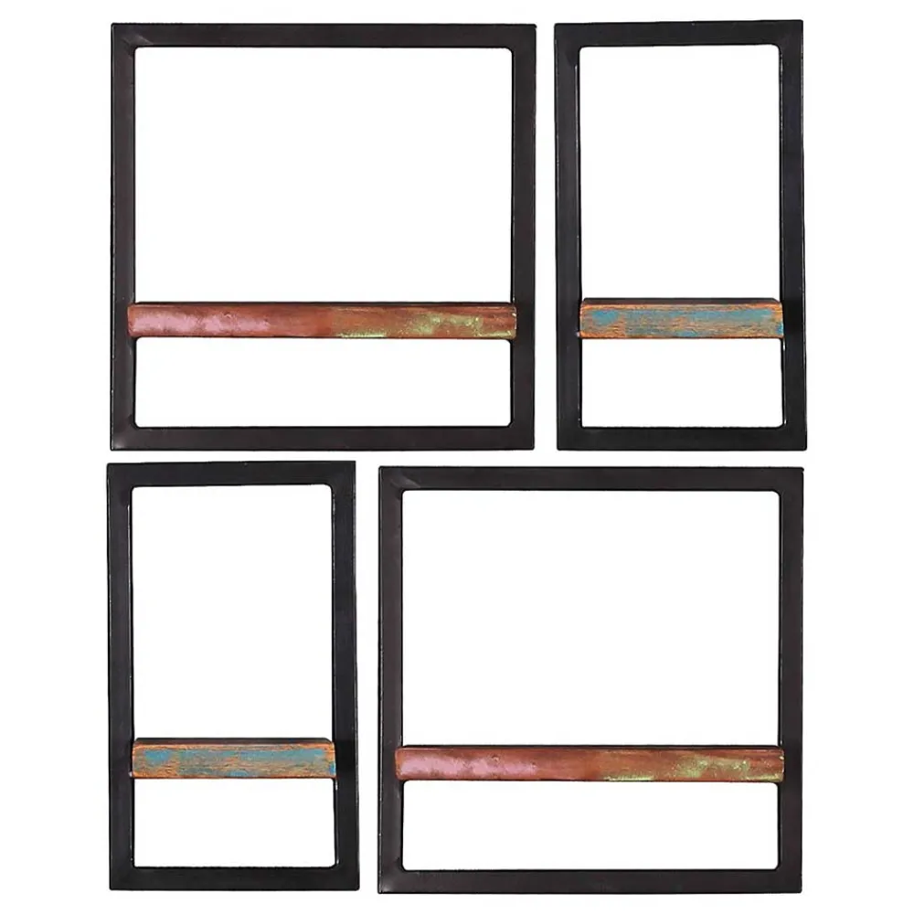 Wohnen Wandregal Kombi aus Altholz bunt - Jamaica (vierteilig)