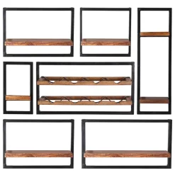 Wohnen Wandregal Set aus Metall & Massivholz - Fiorda (siebenteilig)