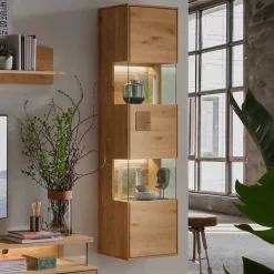 Wohnen Vitrinen|Wohnzimmer-Vitrinen*Wand-Vitrine aus Wildeiche Massivholz - Millena
