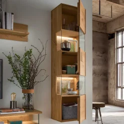 Wohnen Vitrinen|Wohnzimmer-Vitrinen*Wand-Vitrine aus Wildeiche Massivholz - Millena