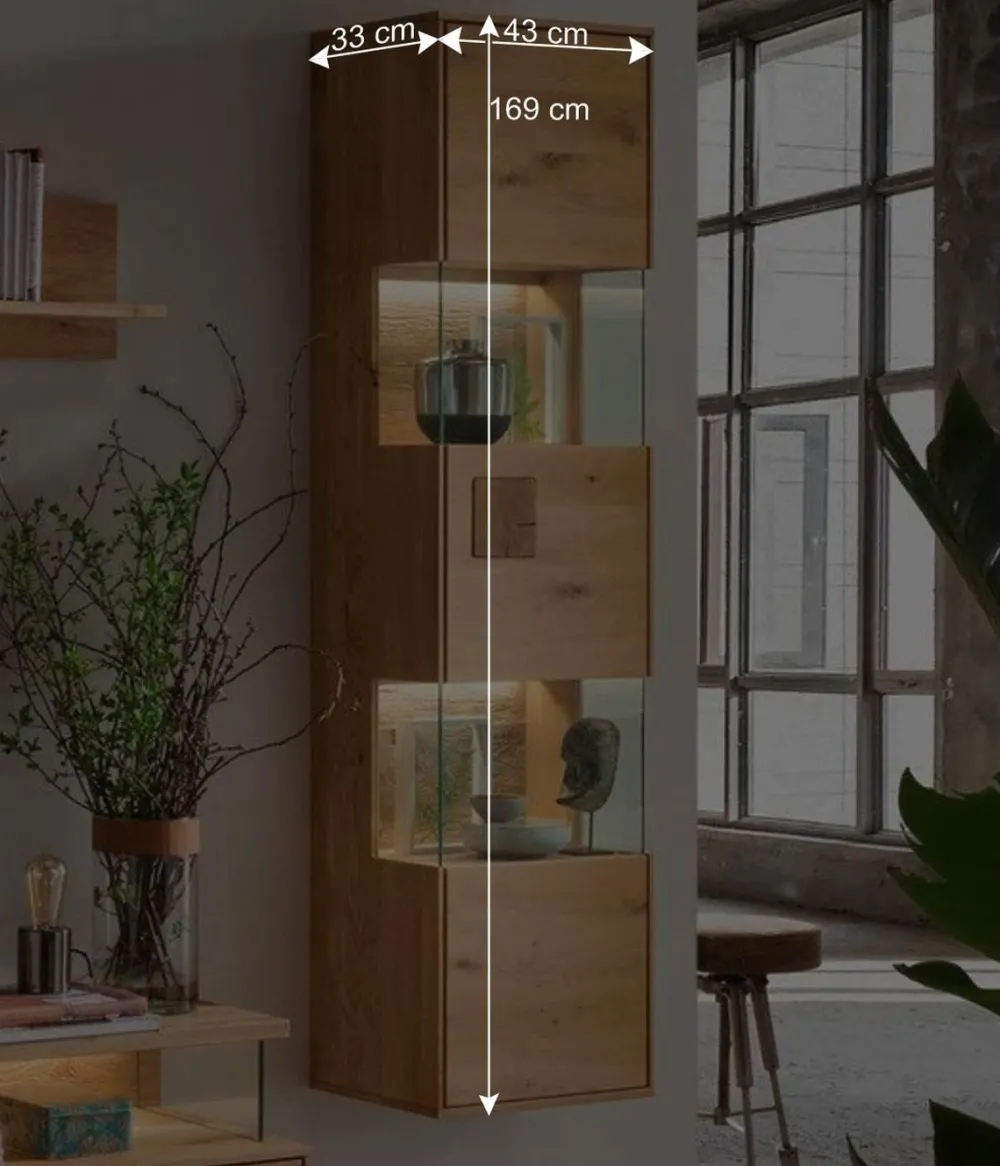 Wohnen Vitrinen|Wohnzimmer-Vitrinen*Wand-Vitrine aus Wildeiche Massivholz - Millena