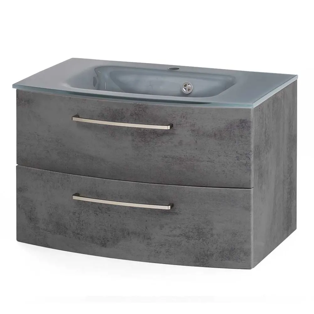 Wohnen Wand-Waschtisch mit Glasbecken in Grau - Dastroz