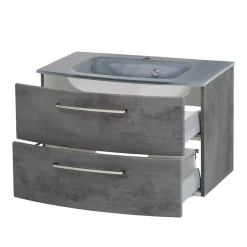 Wohnen Wand-Waschtisch mit Glasbecken in Grau - Dastroz