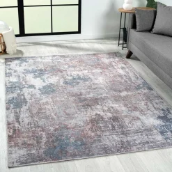 Wohnen Waschbarer Teppich in Blaugrau und Terracotta - Ursela