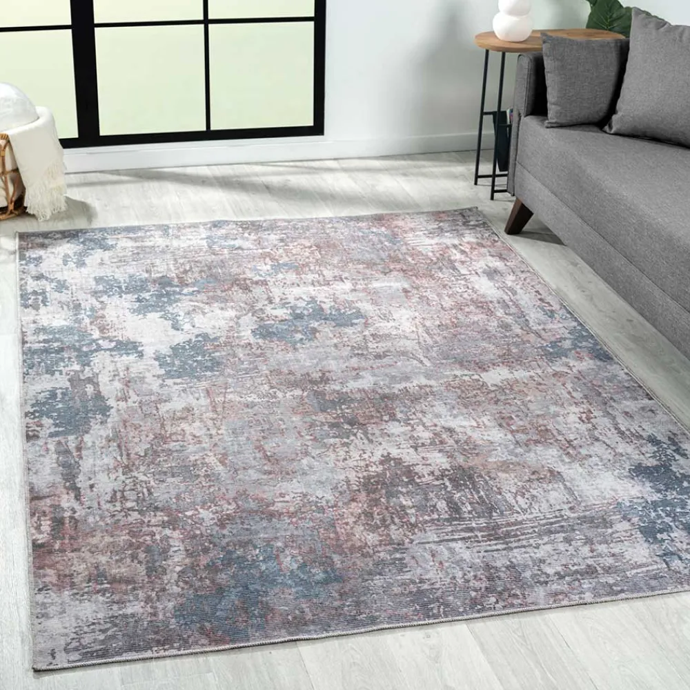 Wohnen Waschbarer Teppich in Blaugrau und Terracotta - Ursela
