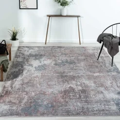 Wohnen Waschbarer Teppich in Blaugrau und Terracotta - Ursela