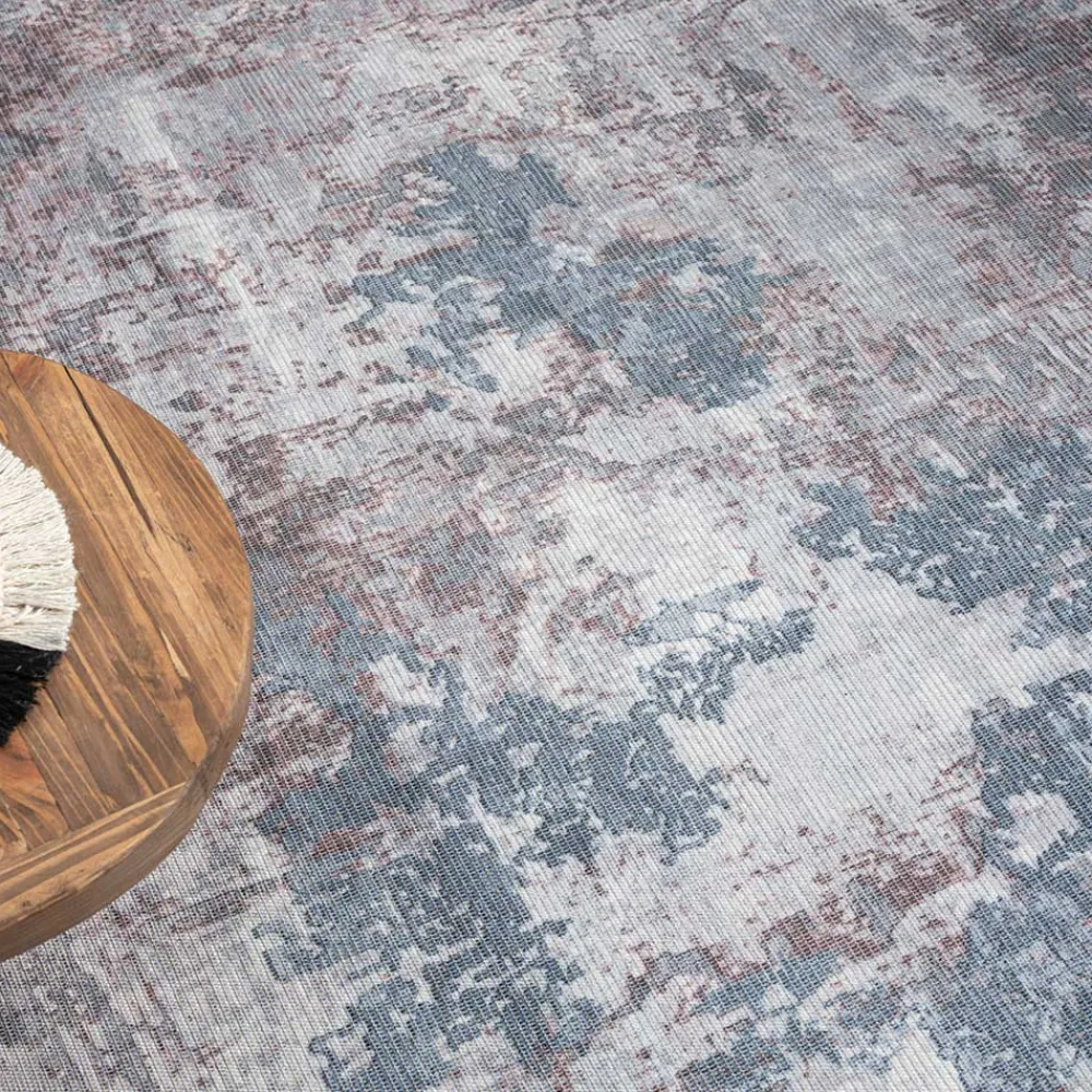 Wohnen Waschbarer Teppich in Blaugrau und Terracotta - Ursela