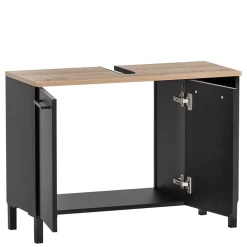 Wohnen Schwarze Möbel|Waschtisch*Waschbeckenunterschrank in Schwarz mit Wildeiche Dekor - Riguna