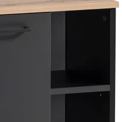 Wohnen Schwarze Möbel|Waschtisch*Waschbeckenunterschrank in Schwarz mit Wildeiche Dekor - Riguna