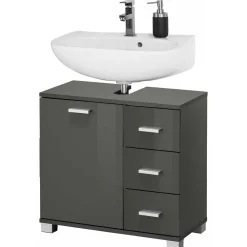 Wohnen Waschtisch|Waschbeckenunterschränke*Waschbeckenunterschrank in Grau glänzend - Ulivia