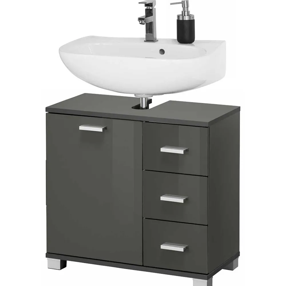Wohnen Waschtisch|Waschbeckenunterschränke*Waschbeckenunterschrank in Grau glänzend - Ulivia