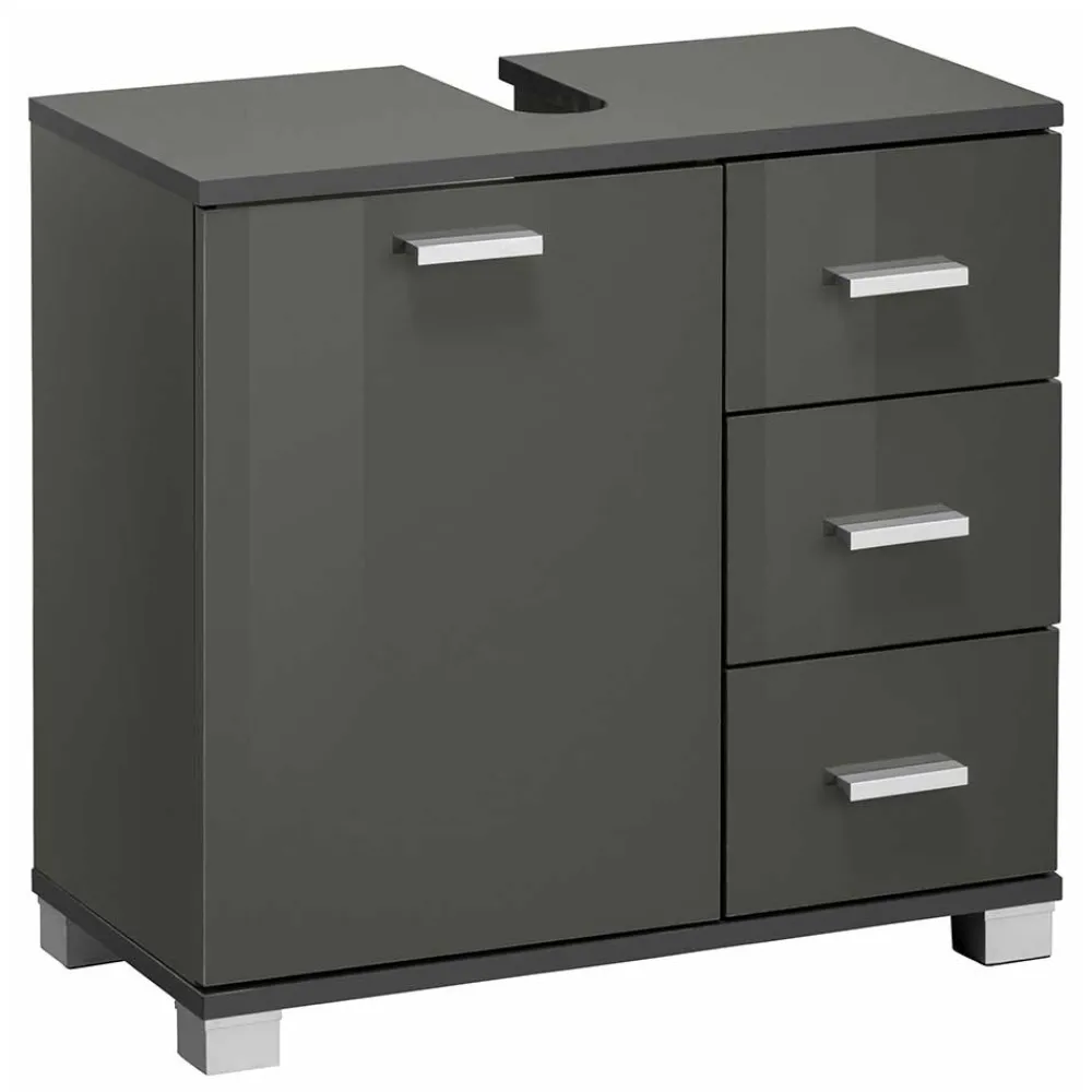 Wohnen Waschtisch|Waschbeckenunterschränke*Waschbeckenunterschrank in Grau glänzend - Ulivia