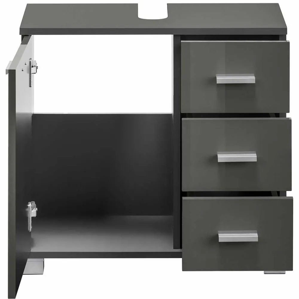 Wohnen Waschtisch|Waschbeckenunterschränke*Waschbeckenunterschrank in Grau glänzend - Ulivia