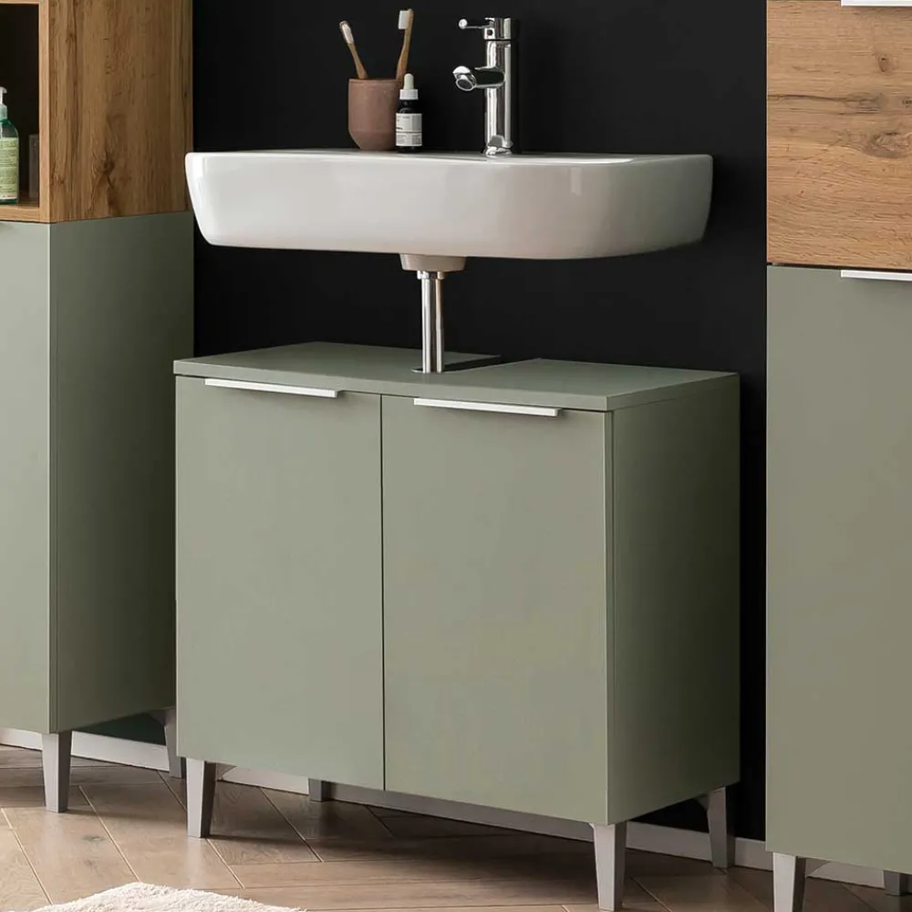 Wohnen Waschbeckenunterschrank in Graugrün - Liz