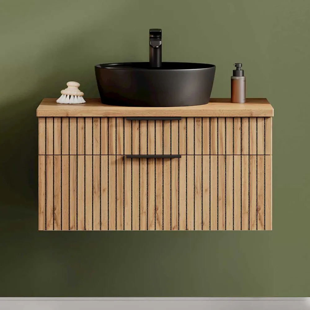 Wohnen Waschtisch|Waschbeckenunterschränke*Waschkommode mit Aufsatzbecken in Schwarz - Crystoga