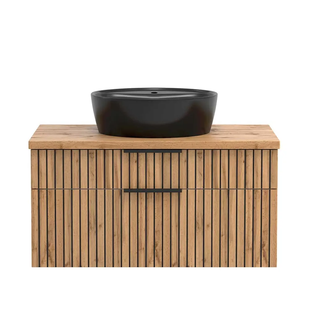 Wohnen Waschtisch|Waschbeckenunterschränke*Waschkommode mit Aufsatzbecken in Schwarz - Crystoga