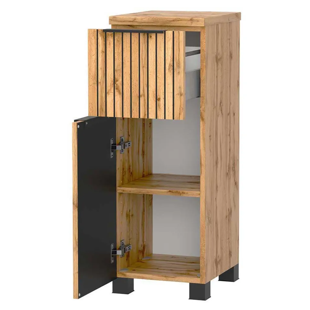 Wohnen Schwarze Möbel|Glasmöbel*Waschkonsole & Spiegelschrank & Unterschrank - Crystoga II (dreiteilig)