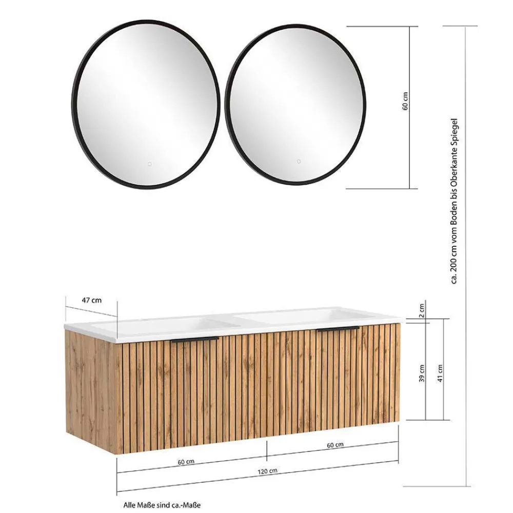 Wohnen Waschkonsole Duo & Lichtspiegel & Schrank - Crystoga (vierteilig)
