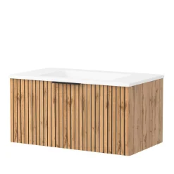 Wohnen Waschtisch & LED Spiegel & Midischrank - Crystoga I (dreiteilig)