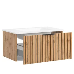 Wohnen Waschtisch & LED Spiegel & Midischrank - Crystoga I (dreiteilig)