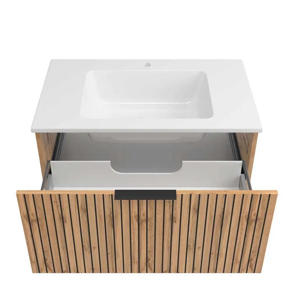 Wohnen Waschtisch & LED Spiegel & Midischrank - Crystoga I (dreiteilig)