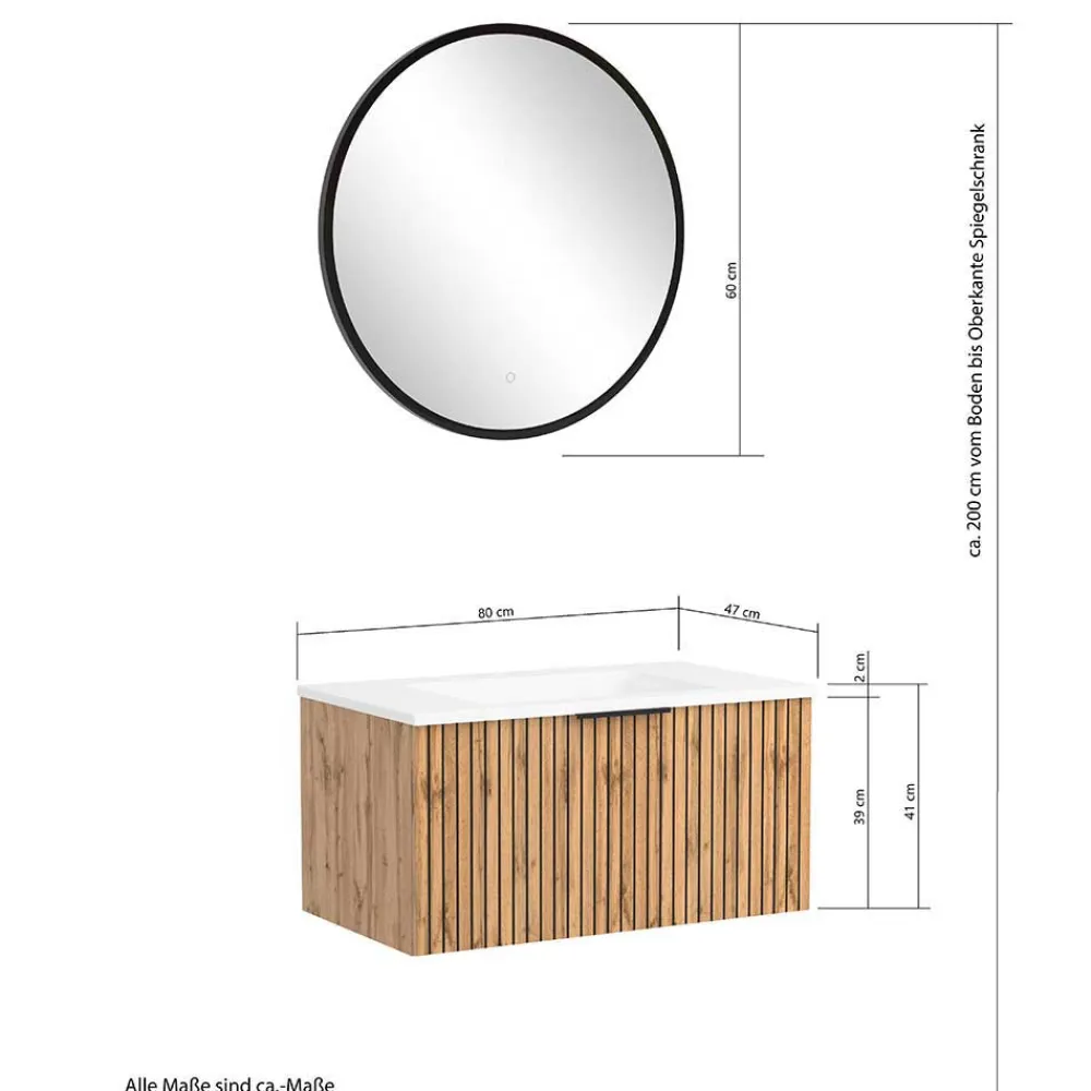 Wohnen Waschtisch & LED Spiegel & Midischrank - Crystoga I (dreiteilig)