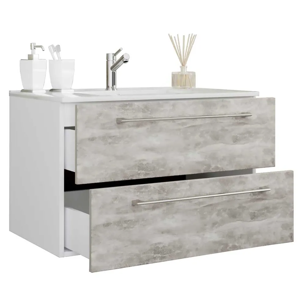 Wohnen Waschtisch|Waschbeckenunterschränke*Waschtisch in Betonoptik in Weiß - Salvadore