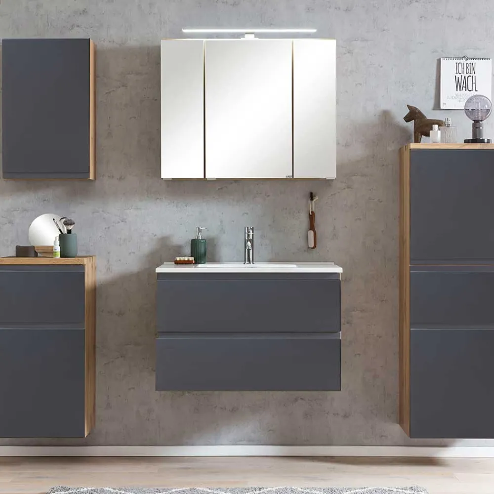 Wohnen Badschränke|Waschtisch*Waschtisch in mattem Grau & Wildeiche - Jambi