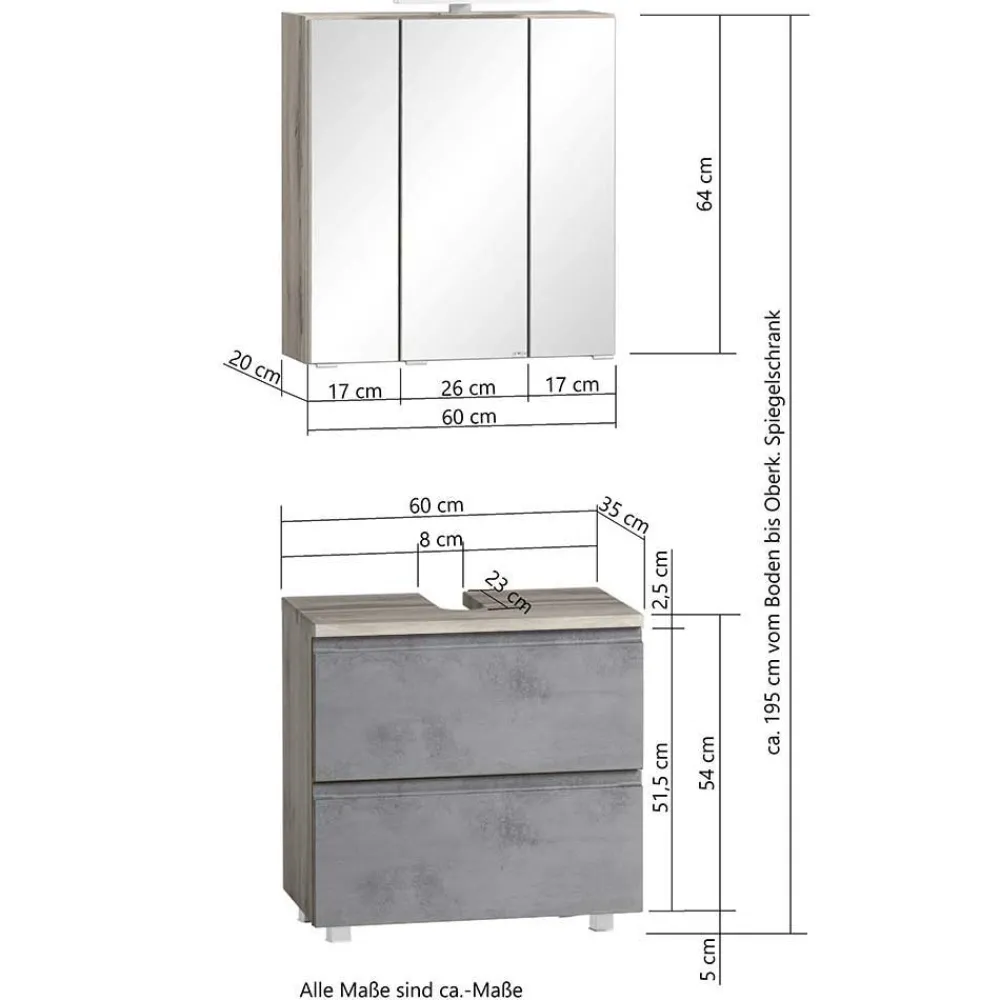 Wohnen Waschtisch Kombi plus Hochschrank - Mia (dreiteilig)