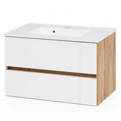 Wohnen Waschtisch|Waschbeckenunterschränke*Waschtisch Konsole in Weiß & Wildeiche - Vrendina