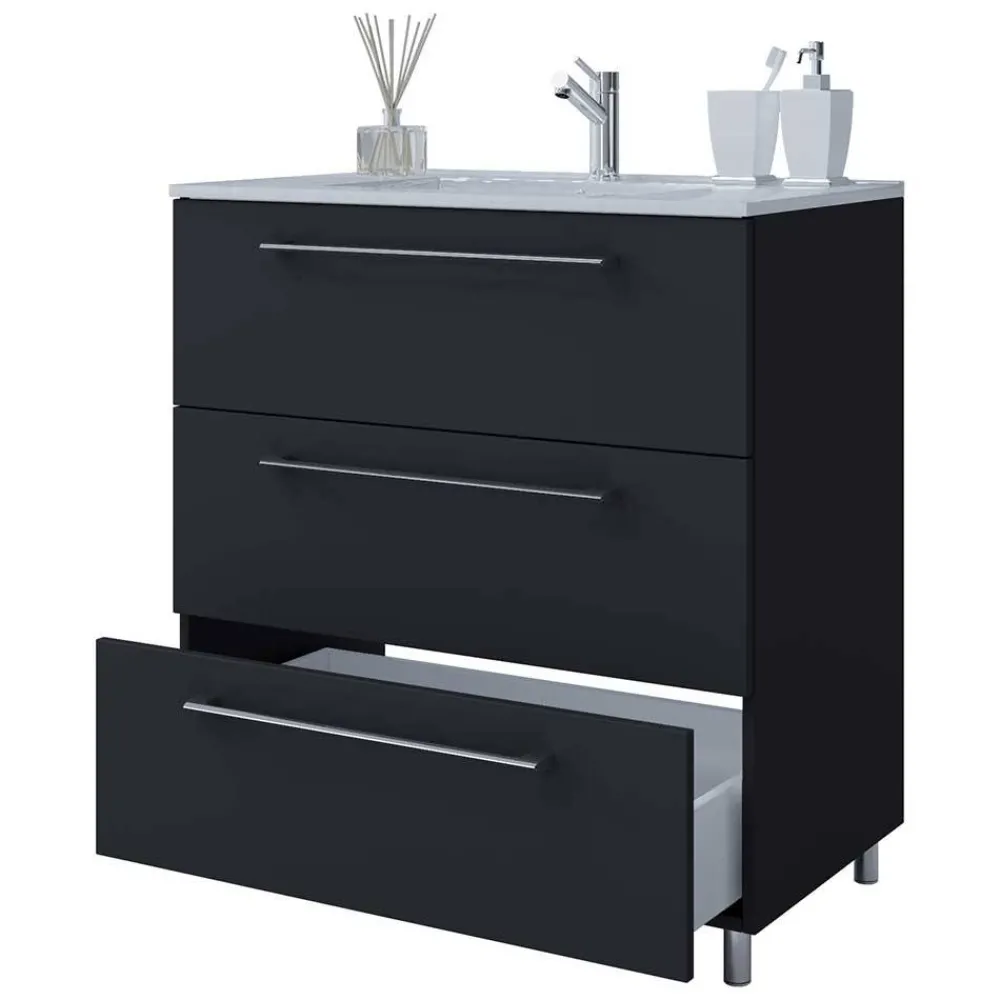 Wohnen Waschtisch mit drei Schubladen in Schwarz - Gloriella
