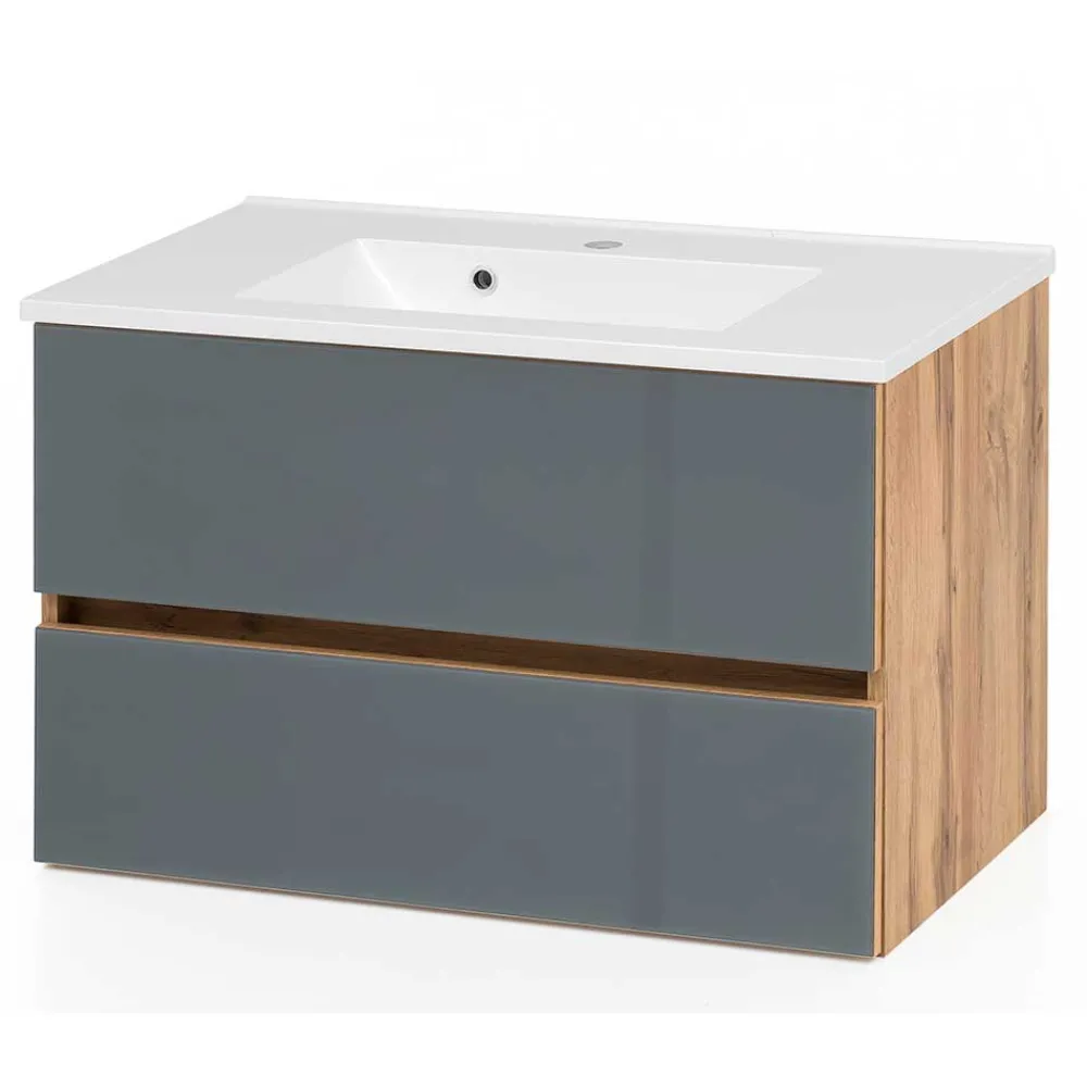 Wohnen Waschtisch Wandkonsole in Grau & Wildeiche - Anviletca