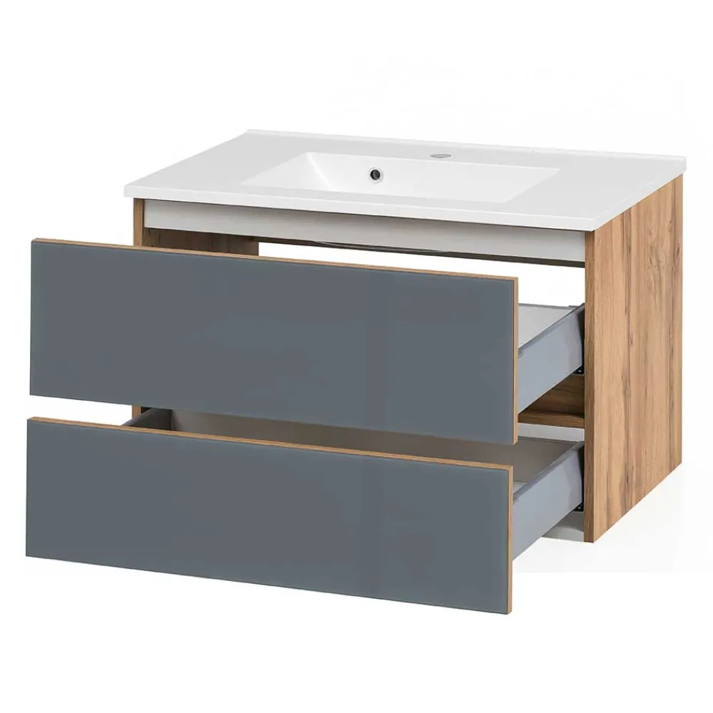 Wohnen Waschtisch Wandkonsole in Grau & Wildeiche - Anviletca