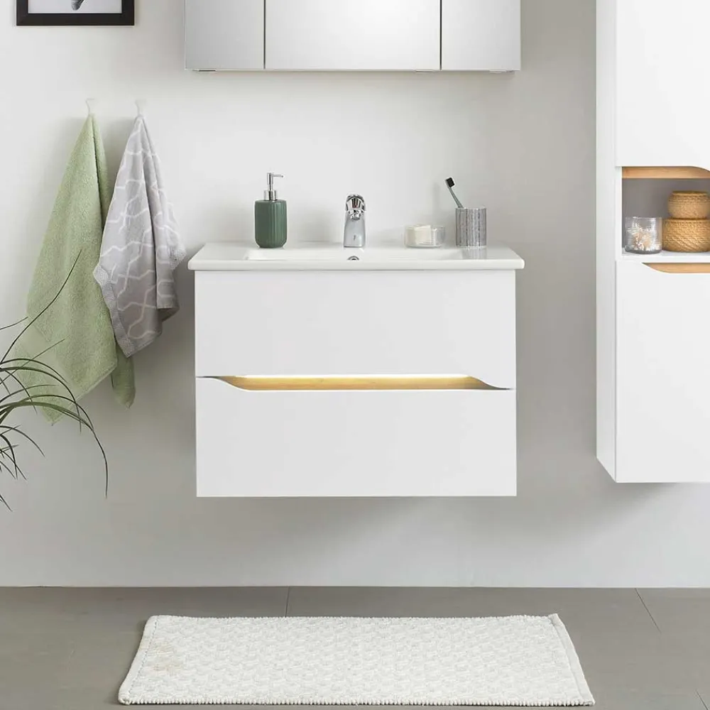 Wohnen Schränke|Skandinavische Möbel*Waschtischkonsole mit LED Licht - Zenata