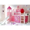 Kinder Wohnen Weiß lackiertes Hochbett mit Rutsche mit Stoff Pink - Simon